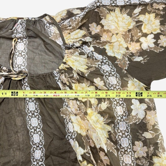 Free People Elena Printed Top Size XS Floral Relaxed Fit Tie Front Brown Multi - Picture 9 of 10